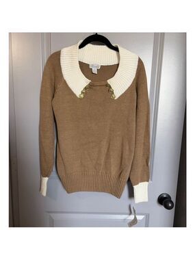 Women's Parrinello Brown & White Crew Neck Sweater L